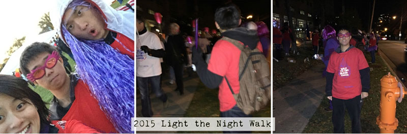 Raye (staff) took Jerry, Songnian, and Michelson to volunteer for Light the Night Walk