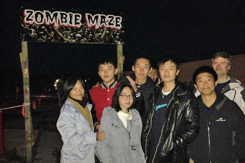 Corn Maze horror in Truro! Ming-Ling (Director), Michelson, Summer, Songnian, Jun, Tony, Jerry, and Doug (staff). (left to right)
